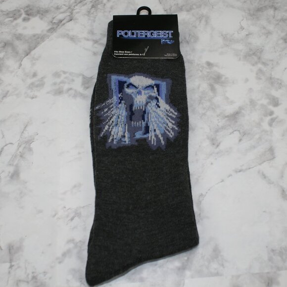 POLTERGEIST Socks Halloween Spooky Creepy Crew Unisex October Grey One Size - Picture 1 of 10